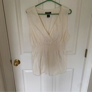 Eddie Bauer Womans Sleeveless Blouse Shirt Top Elastic Waist V Neck Lined SZ XL